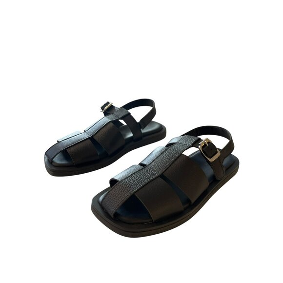 Free People Flora Black Leather Fisherman Sandals Size 11 NEW - Picture 4 of 8
